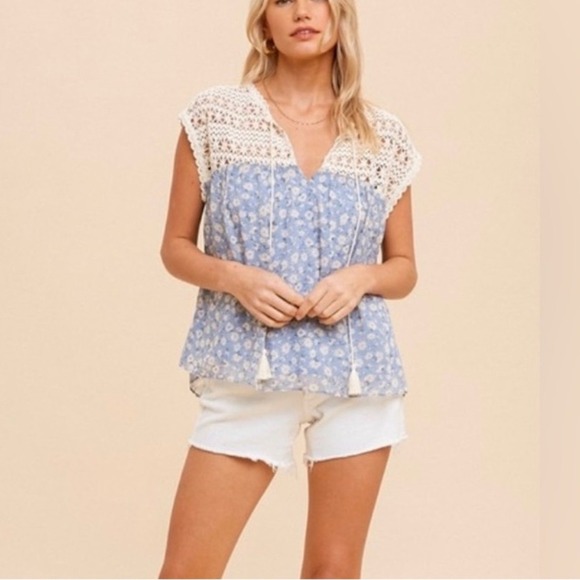 Hem & Thread Tops - hem & thread Floral Crochet Lace Tassel Blouse Top Bohemian Festival Small